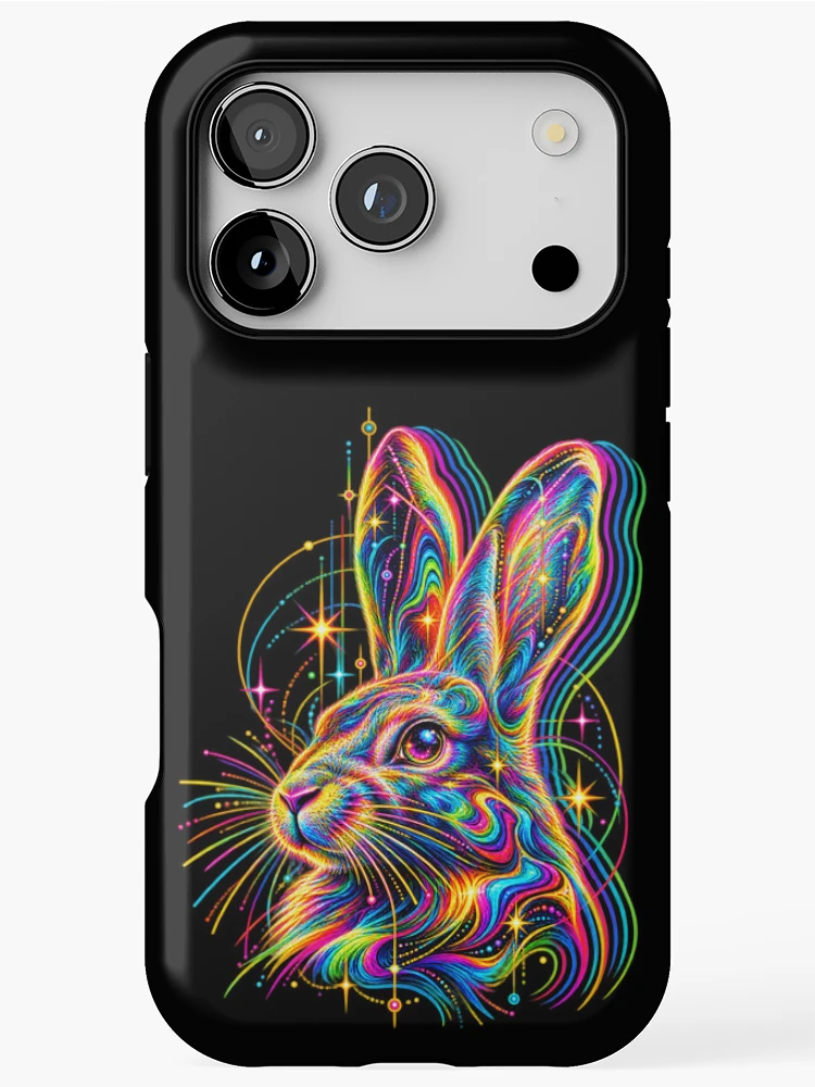 Thumbnail 1 of 4, iPhone Case, Psychedelic Neon Rabbit Rave designed and sold by Art For You Studio.