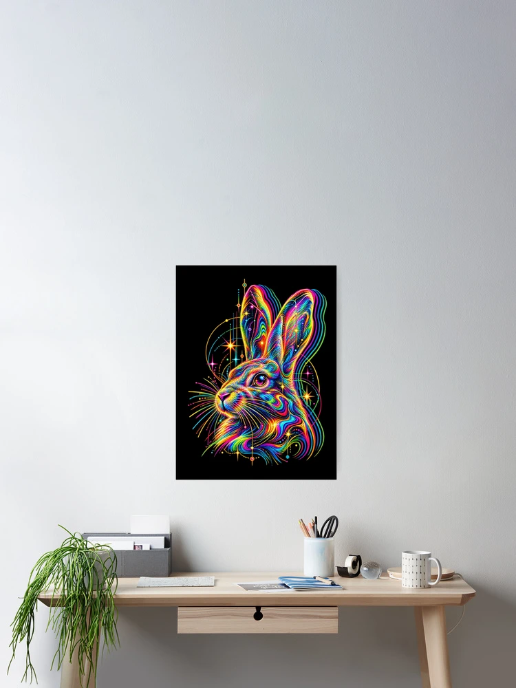 Thumbnail 2 of 3, Poster, Psychedelic Neon Rabbit Rave designed and sold by Art For You Studio.