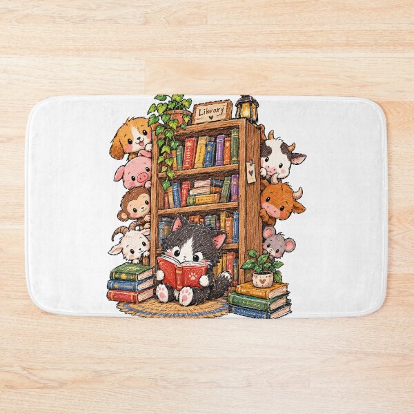 Item preview, Read a Book funny cat reading book in library designed and sold by QuiteOrbit.