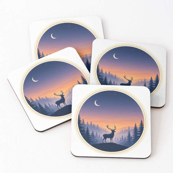 Item preview,  Lone Stag in Misty Pine Forest at Dusk Badge designed and sold by Northroom Studio.