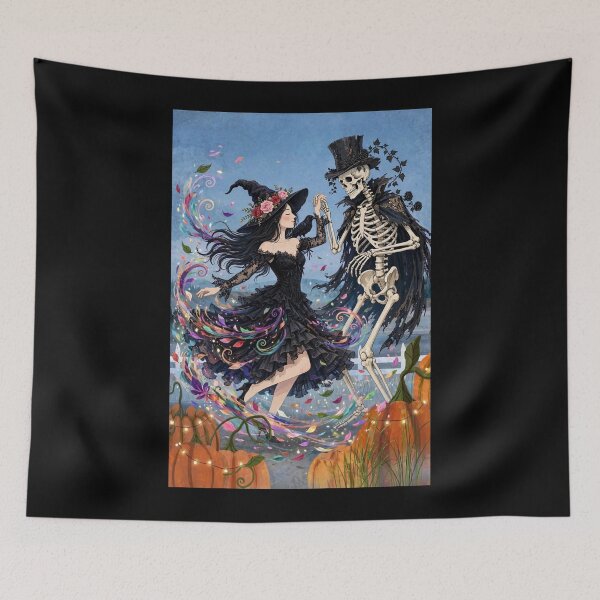 Item preview, The Witch Dancing with a Skeleton in a Pumpkin Field. designed and sold by DibujandoPorfa.