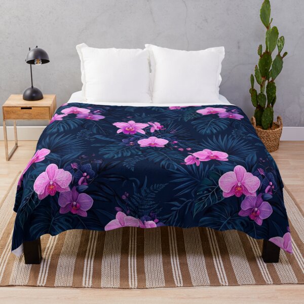 Item preview, Pink Orchid Blossoms and Dark Blue Leaves Pattern designed and sold by Owcomm.