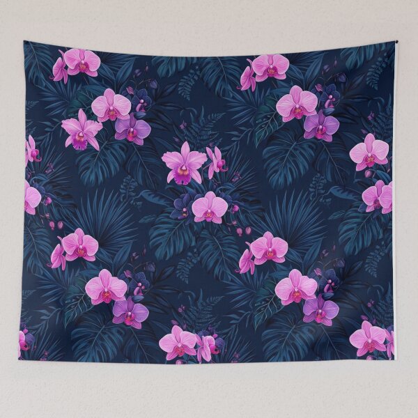 Item preview, Pink Orchid Blossoms and Dark Blue Leaves Pattern    designed and sold by Owcomm.