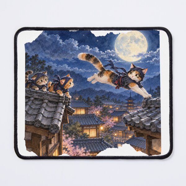 Item preview, Ninja Cat Training Night - Japanese Shinobi Cat Family Art designed and sold by japan-picto.