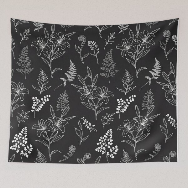 Item preview, Black and White Floral Line Art Pattern designed and sold by Owcomm.