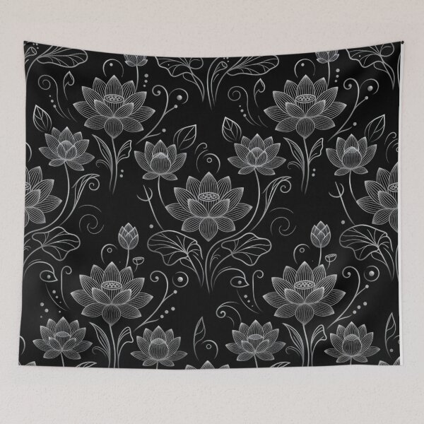 Item preview, Elegant Silver Lotus Pattern on Black designed and sold by Owcomm.