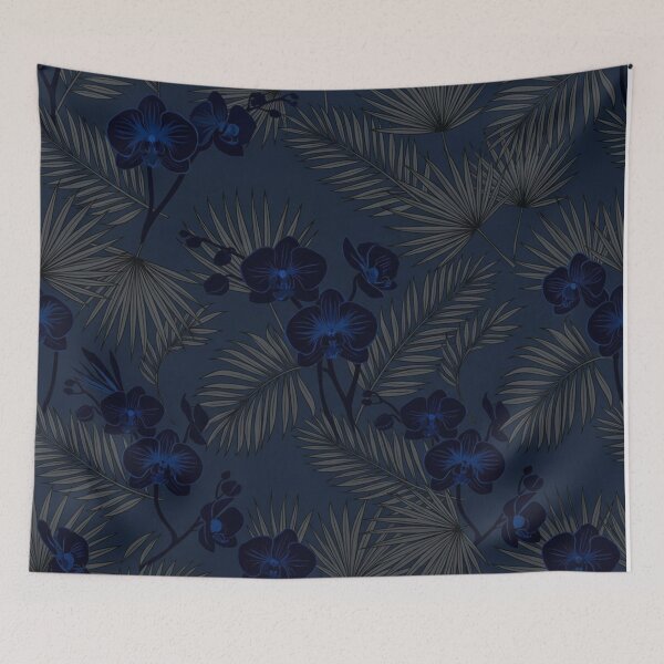 Item preview, Dark Navy Blue Tropical Orchid Floral Pattern designed and sold by Owcomm.