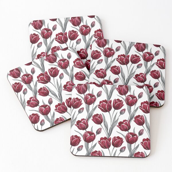Item preview, Dark Red Watercolor Tulips Floral Pattern designed and sold by Owcomm.