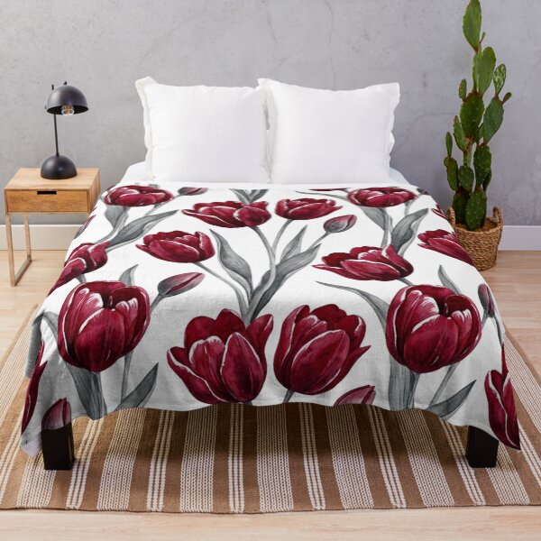 Item preview, Dark Red Watercolor Tulips Floral Pattern designed and sold by Owcomm.