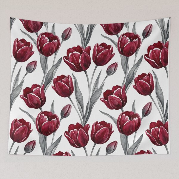Item preview, Dark Red Watercolor Tulips Floral Pattern designed and sold by Owcomm.