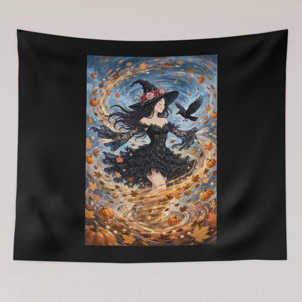 Item preview, The Enchanting Witch Summoning a Tornado of Autumn Leaves. designed and sold by DibujandoPorfa.