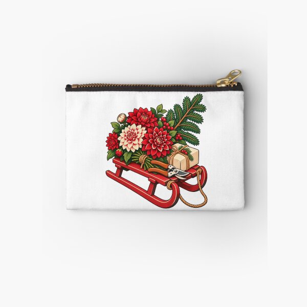 Item preview, Christmas Dahlia Bouquet and Shears on a Festive Sleigh designed and sold by skyartdesign.