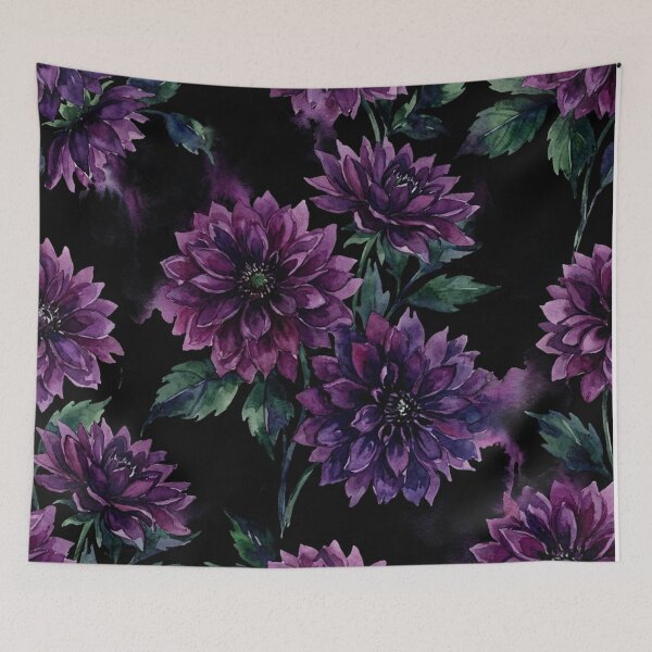 Item preview, Dark Purple Dahlias Botanical Watercolor Floral Pattern designed and sold by Owcomm.