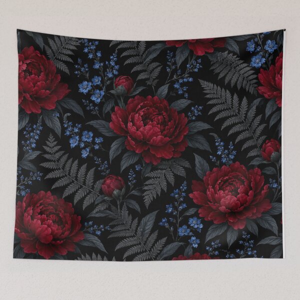 Item preview, Dark Red Peonies and Ferns Seamless Floral Pattern designed and sold by Owcomm.