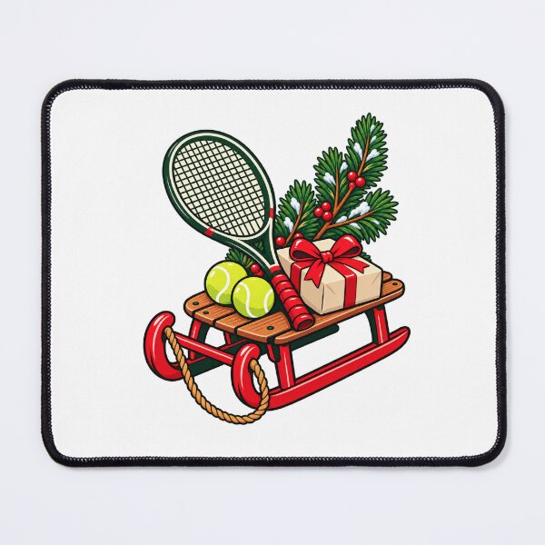 Item preview, Christmas Tennis Racket and Balls on a Festive Sleigh designed and sold by skyartdesign.