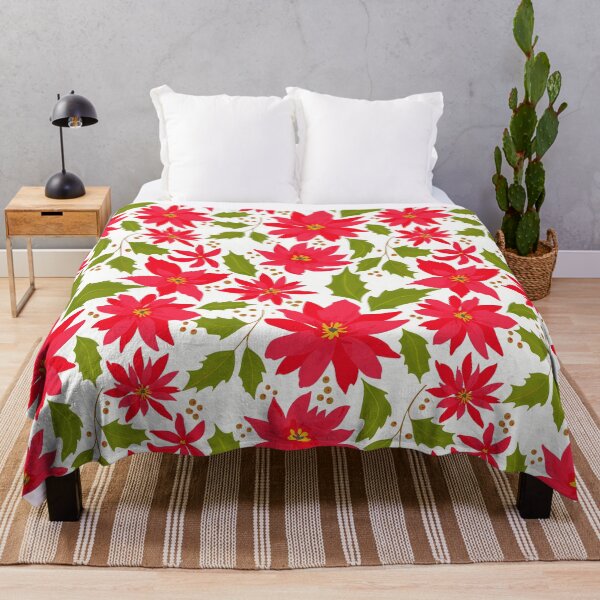 Item preview, Winter Red Poinsettias Chic Floral Pattern With Leaves designed and sold by DEC02.