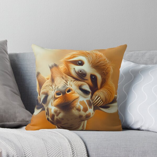 Item preview, Sloth Hugging Giraffe: Cozy Head Rest in Autumn Leaves designed and sold by Mario  Rojas.