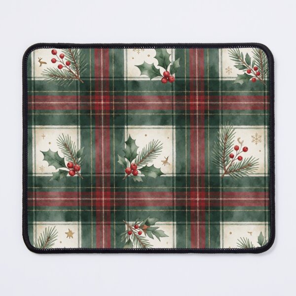 Item preview, Watercolor Holly, Red Berries & Rustic Forest Green Tartan Pattern designed and sold by Dream Bloom Gallery.
