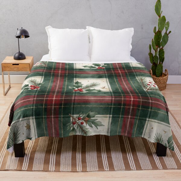 Item preview, Watercolor Holly, Red Berries & Rustic Forest Green Tartan Pattern designed and sold by Dream Bloom Gallery.