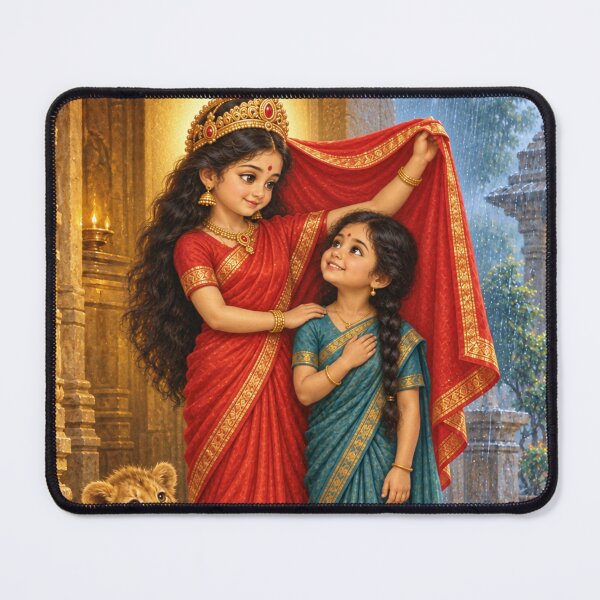 Item preview, Bala Durga Sheltering a Little Devotee — Cute Goddess Art designed and sold by Homyar.