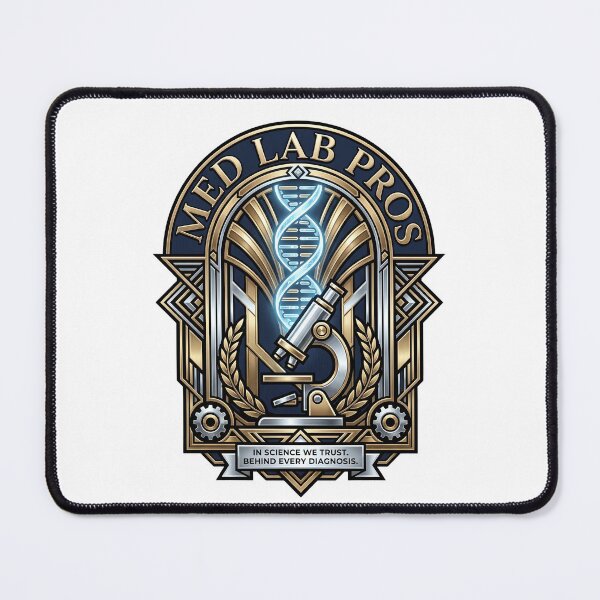 Item preview, Med Lab Pros – In Science We Trust Behind Every Diagnosis Neo Deco Medical Laboratory Professional Crest Art designed and sold by Luminari Creations.