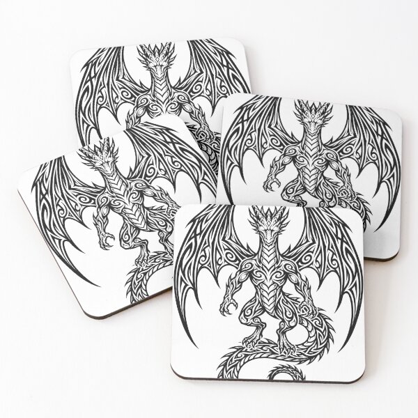 Item preview, Muscular Upright Dragon with Arched Wings – Tribal Swirl Dragon Knight Design designed and sold by DragonSerpent Ink.