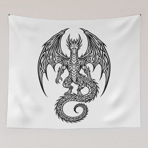 Item preview, Muscular Upright Dragon with Arched Wings – Tribal Swirl Dragon Knight Design designed and sold by DragonSerpent Ink.