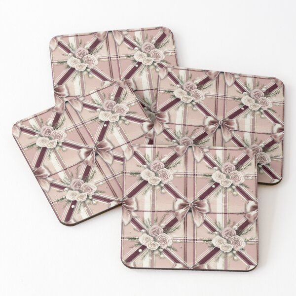 Item preview, Blush Pink & Burgundy Christmas Plaid with Watercolor Roses and Satin Bows designed and sold by Dream Bloom Gallery.