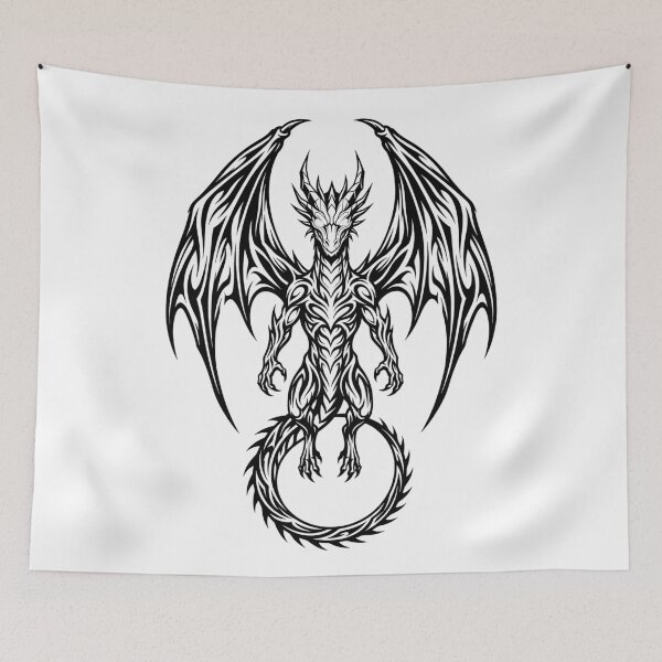 Item preview, Elegant Upright Dragon with Circle Tail – Flowing Blackwork Dragon Design designed and sold by DragonSerpent Ink.