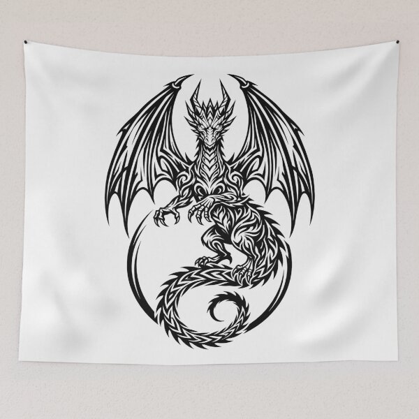 Item preview, Crowned Tribal Dragon with Open Circle – Modern Dragon Ring Tattoo Design designed and sold by DragonSerpent Ink.