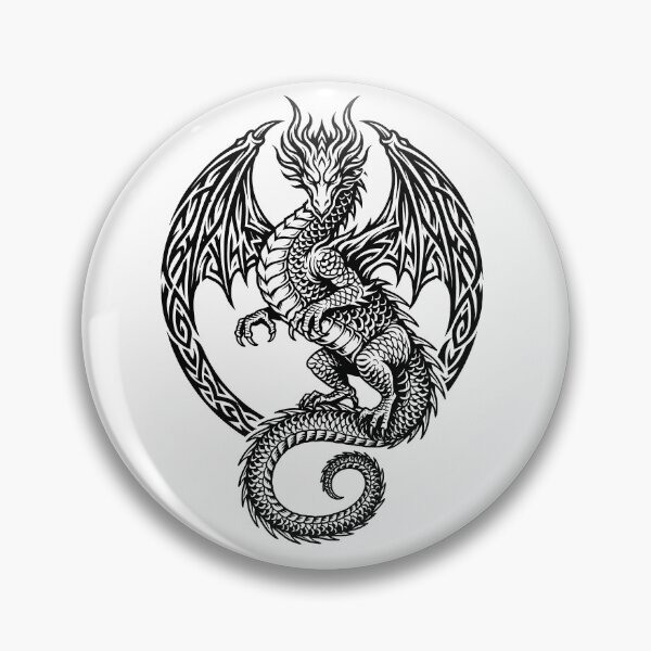 Item preview, Black and White Dragon Emblem with Knotwork Frame – Scaly Dragon Circle Design designed and sold by DragonSerpent Ink.