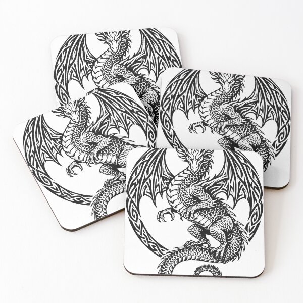 Item preview, Black and White Dragon Emblem with Knotwork Frame – Scaly Dragon Circle Design designed and sold by DragonSerpent Ink.