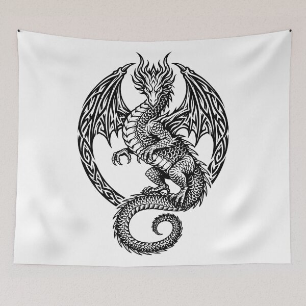 Item preview, Black and White Dragon Emblem with Knotwork Frame – Scaly Dragon Circle Design designed and sold by DragonSerpent Ink.