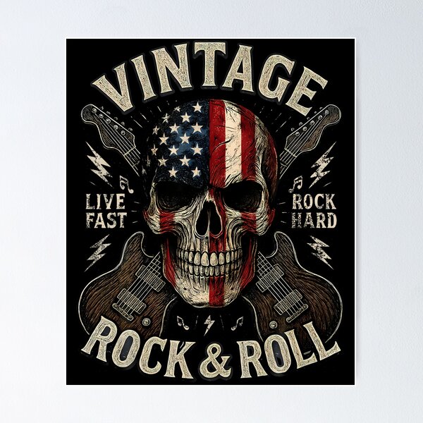 Item preview, Vintage Rock Skull American Flag Guitar Retro Rock And Roll designed and sold by snailslowdance.
