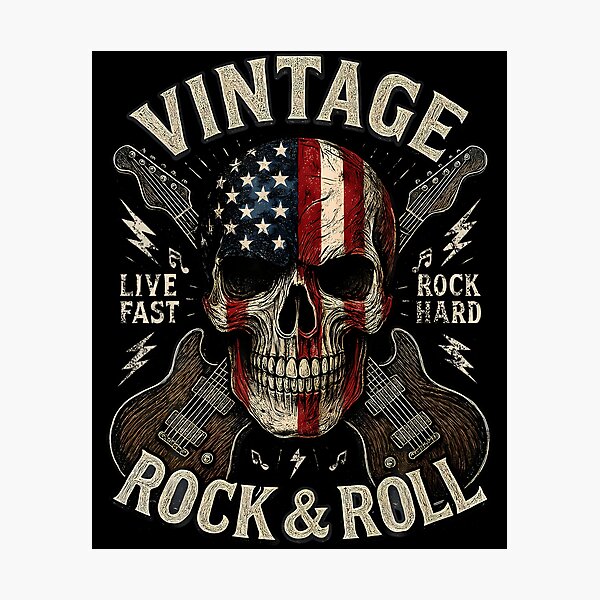 Item preview, Vintage Rock Skull American Flag Guitar Retro Rock And Roll designed and sold by snailslowdance.