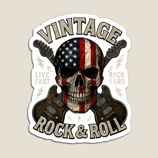 Item preview, Vintage Rock Skull American Flag Guitar Retro Rock And Roll designed and sold by snailslowdance.