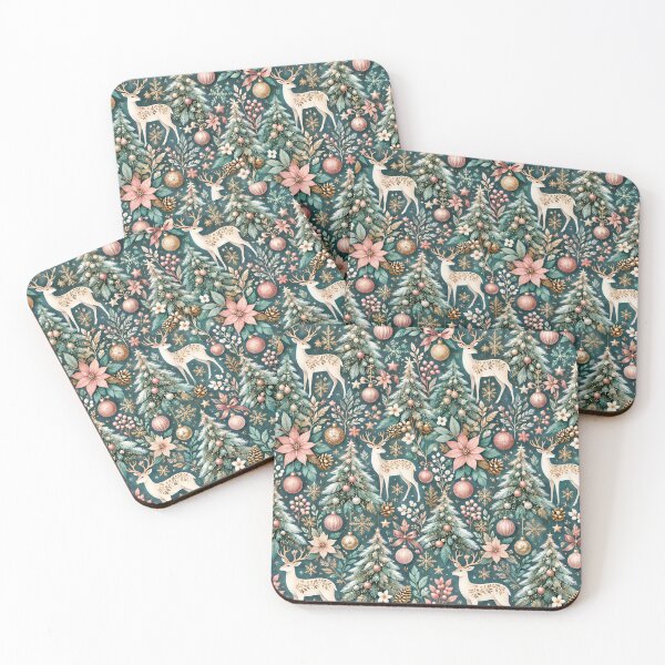 Item preview, Blush Pink Deer & Golden Botanical Ornaments designed and sold by Dream Bloom Gallery.
