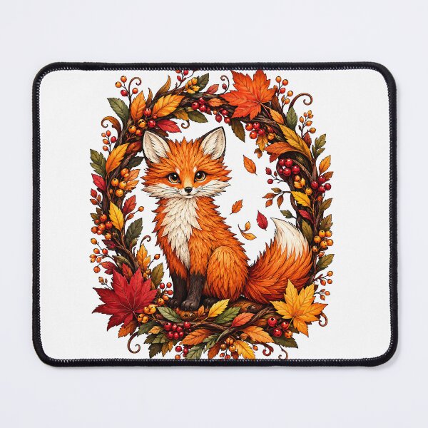Item preview, Cute Autumn Fox with Fall Leaves and Berry Wreath designed and sold by aliyehc.
