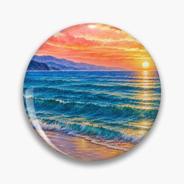 Item preview, Watercolor Ocean Sunset – Golden Waves and Coastal Mountains designed and sold by Madeline Binder Art & Design.
