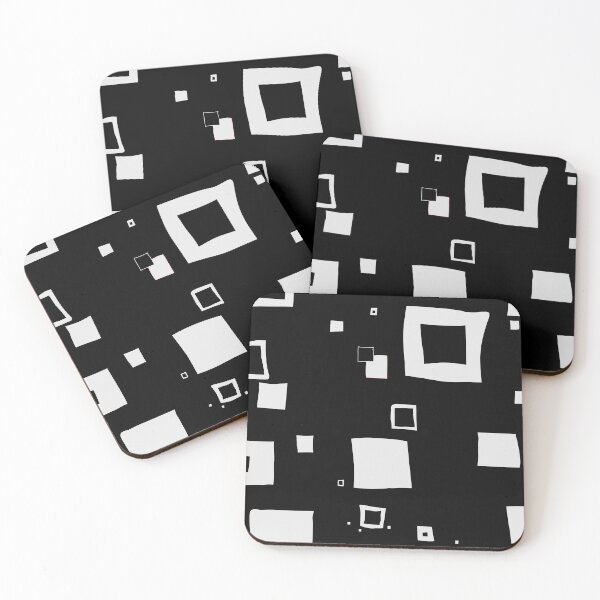 Item preview, White Hand-Drawn Squares on Black — Abstract Geometric Wall Art Pattern designed and sold by dfly-creations.