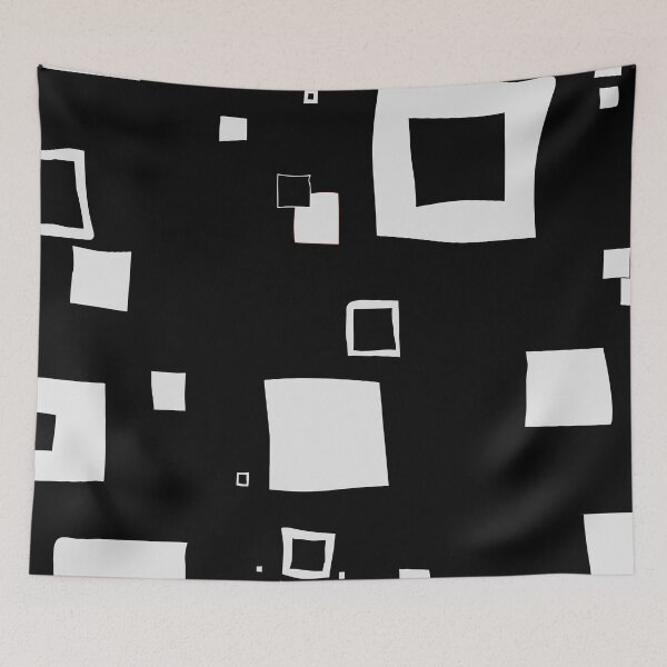 Item preview, White Hand-Drawn Squares on Black — Abstract Geometric Wall Art Pattern designed and sold by dfly-creations.