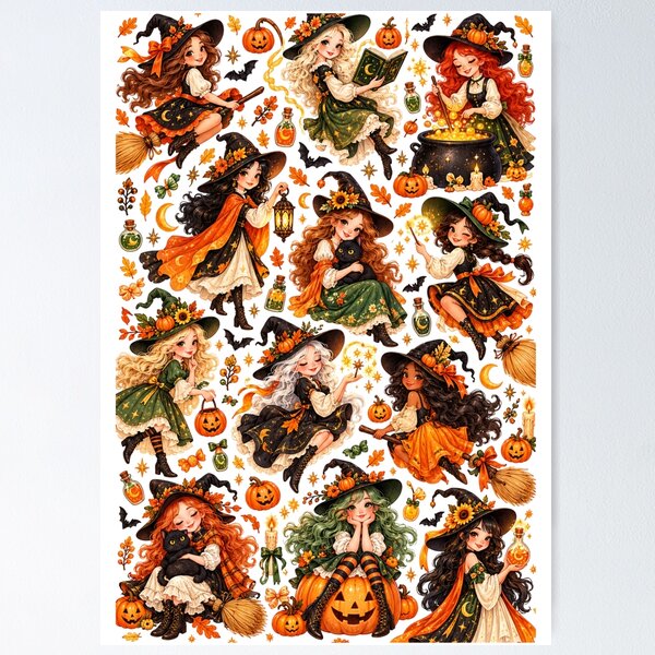 Item preview, Cute Halloween Witches Girly Witchy Aesthetic designed and sold by Retro Arabica.
