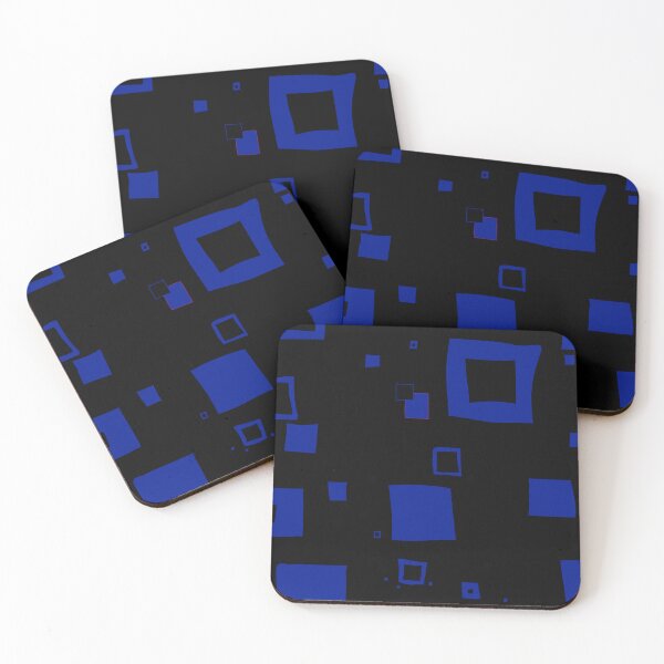 Item preview, Blue Hand-Drawn Squares on Black — Abstract Geometric Wall Art Pattern designed and sold by dfly-creations.