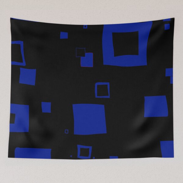 Item preview, Blue Hand-Drawn Squares on Black — Abstract Geometric Wall Art Pattern designed and sold by dfly-creations.
