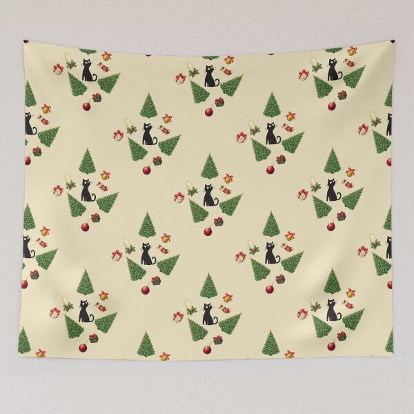 Item preview, Black Cat Christmas Pattern – Cute Holiday Cats and Trees designed and sold by Flare-shiningray.