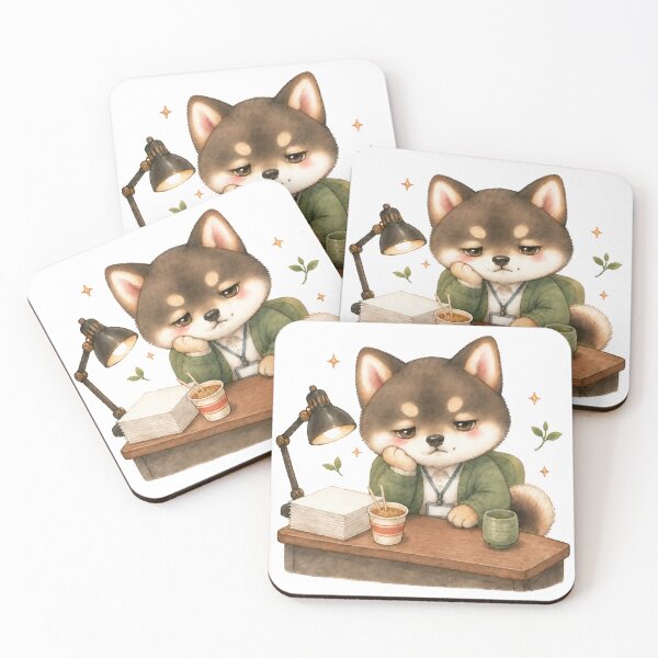 Item preview, Sesame Shiba Inu Working Late with Cup Noodles designed and sold by Kawaii Matcha Studio.