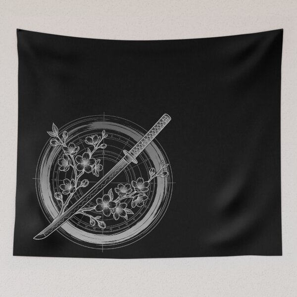Item preview, Minimalist Samurai Katana & Sakura Crest - Japanese Aesthetic Line Art designed and sold by Hikariha Studio.