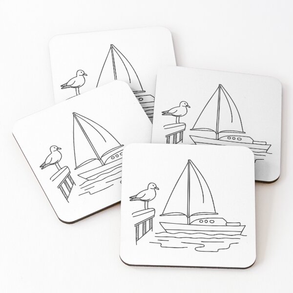 Item preview, A yacht near a seagull perched on a railing designed and sold by rasagamastore.