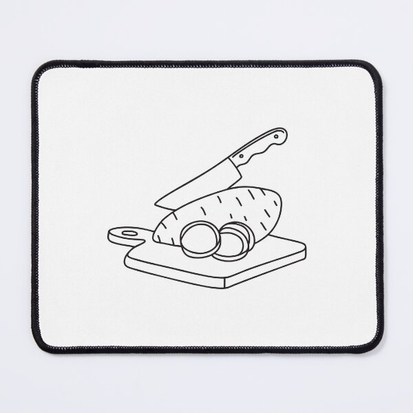 Item preview, A yam near a cutting board with a kitchen knife resting on it designed and sold by rasagamastore.