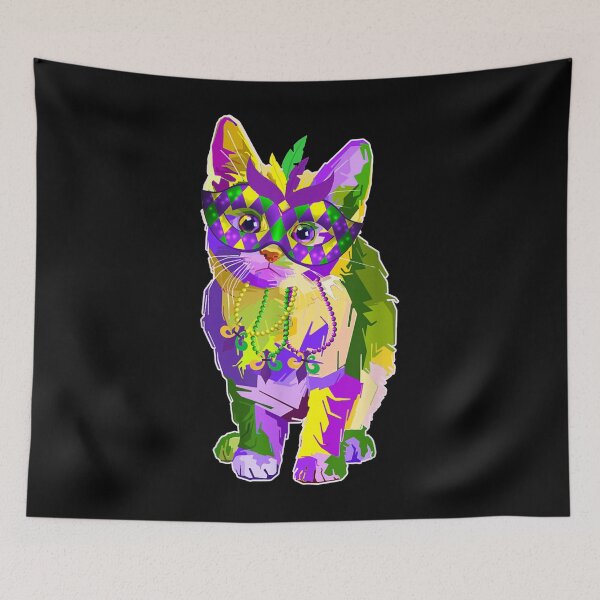 Item preview, Mardi Gras Cat With Mask And Beads designed and sold by Laddyndust.